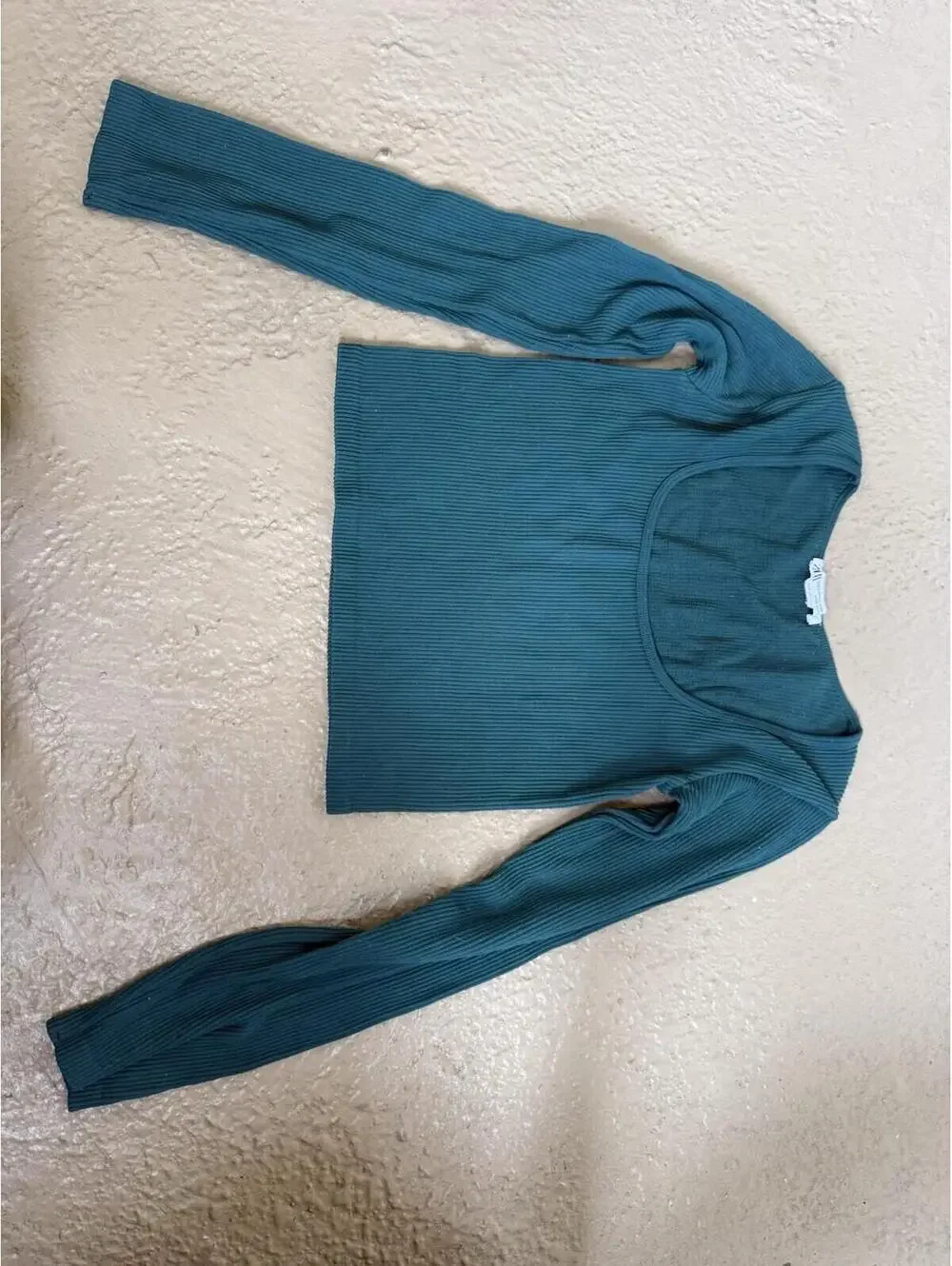 Zara Women's Black Fitted Ribbed Long Sleeve Top - Square Neck - Size Medium M
